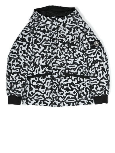 Stone Island Junior Teen Camouflage-print Hooded Padded Jacket In Black