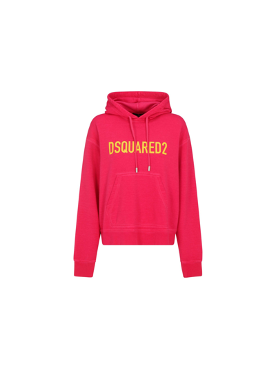 Dsquared2 Logo Printed Cotton Jersey Hoodie In Pink