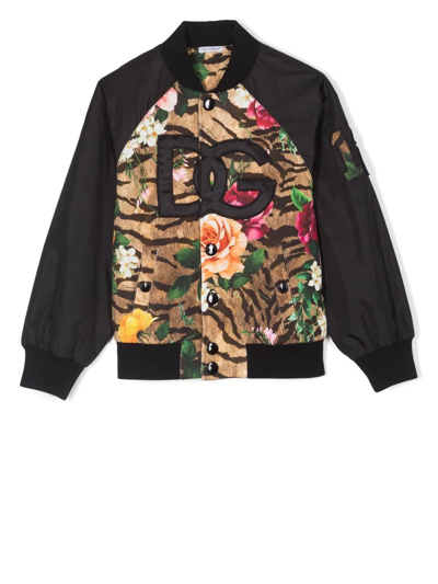 Dolce & Gabbana Kids' Eden Appliqué-logo Bomber Jacket In Black