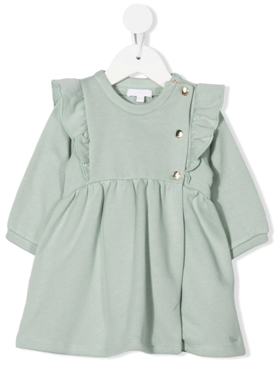 Chloé Babies' Ruffle-detail Organic Cotton Dress In Green