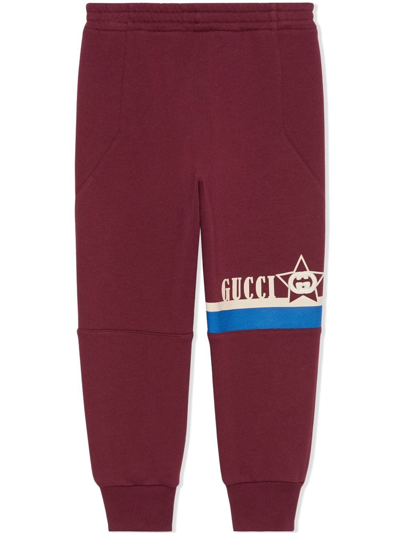 Gucci Kids' Logo-print Cotton Track Trousers In Red