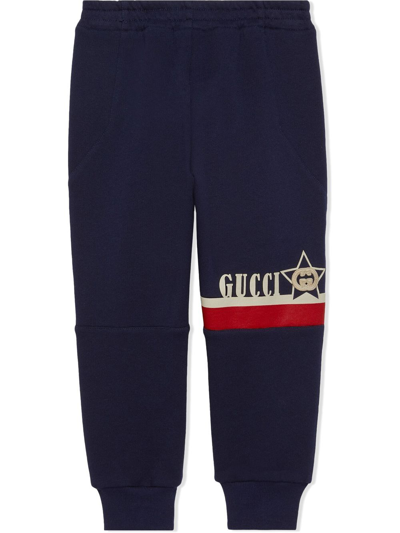 Gucci Kids' Logo-print Cotton Track Pants In Blue