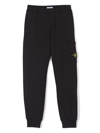 Stone Island Teen Compass-logo Cotton Track Pants In Black