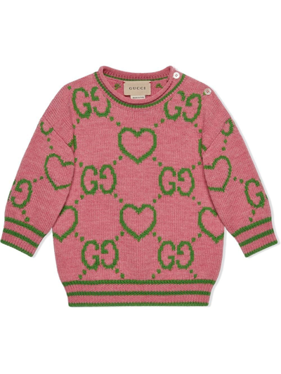 Gucci Babies' Interlocking G Heart Jumper In Pink