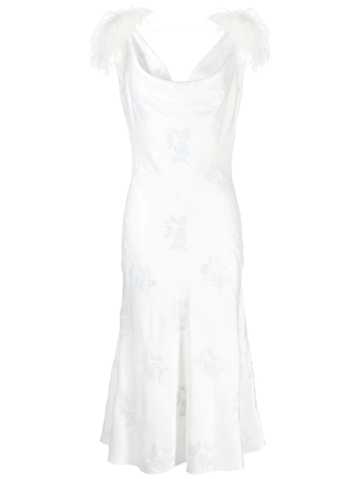 16arlington Feather-detail Midi Dress In White