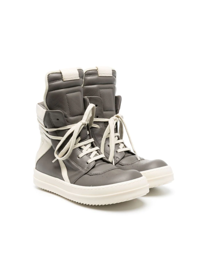 Rick Owens Kids' Grey Geobasket High-top Leather Sneakers