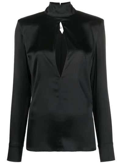 Genny Cut-out Detail Silk Shirt In Nero