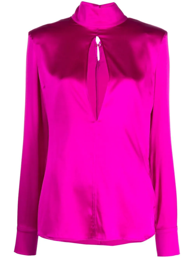 Genny Cut Out-detail High Neck Blouse In Fuxia