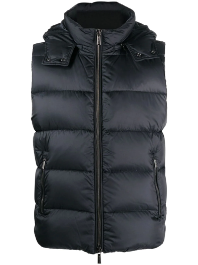 Moorer Feather-down Hooded Gilet In Blue