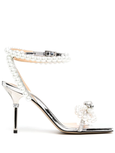 Mach & Mach 100mm Pearl-embellished Leather Sandals In Silver