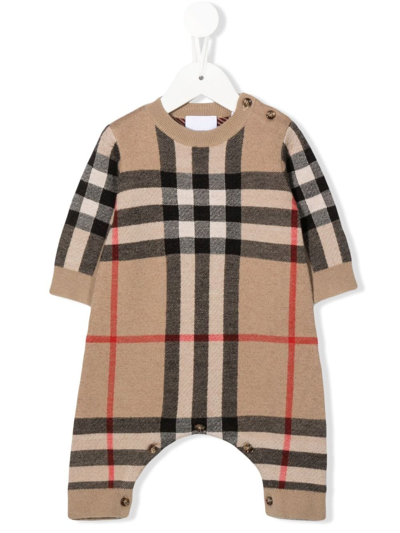 Burberry Babies' Vintage Check Fine-knit Bodysuit In Brown