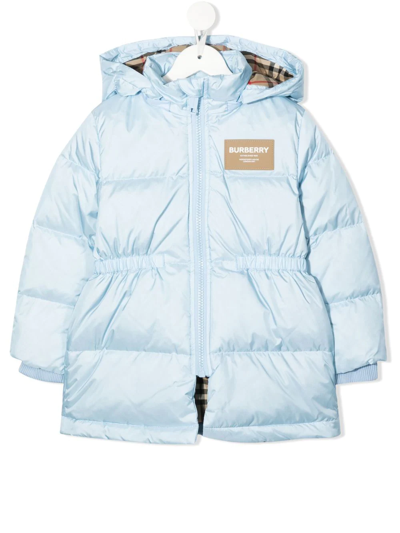 Burberry Logo Patch Detachable-hood Puffer Coat In Blue