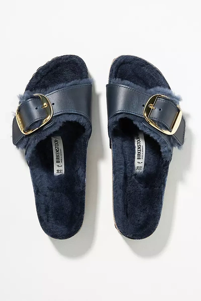 Birkenstock Madrid Big Buckle Shearling Sandals In Blue