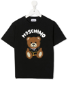 MOSCHINO KIDS BLACK T-SHIRT WITH MOSCHINO TEDDY BEAR EMBROIDERY