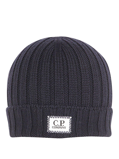 C.p. Company C.p.company Logo Patch Ribbed Beanie In Eclisse