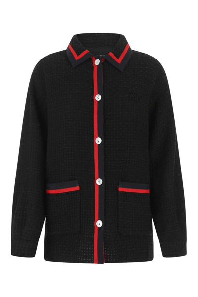 Miu Miu Striped Trim Tweed Jacket In Black