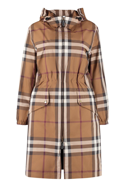 Burberry Checked Hooded Coat In Multi