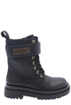 Shop Versace Jeans Couture Logo Lettering Lace-up Combat Boots In Nero.