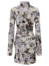 OFF-WHITE FLORAL PRINTED HIGH NECK DRESS