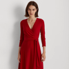 Lauren Ralph Lauren Surplice Jersey Dress In Classic Red