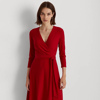 Ralph Lauren Surplice Jersey Dress In Classic Red