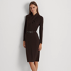Ralph Lauren Belted Mockneck Jersey Dress In Circuit Brown