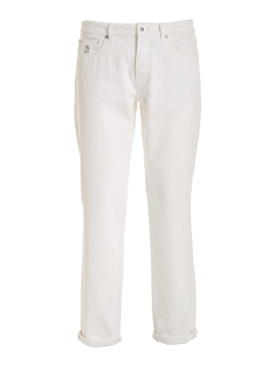 Brunello Cucinelli Logo Patch Straight-leg Jeans In Neve