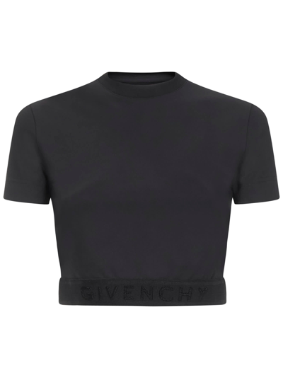 Givenchy Cropped Jacquard Logo Hem T-shirt In Black