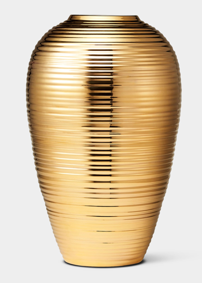 Aerin Calinda Ribbed 14" Tapered Vase In Gold