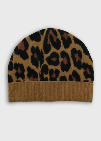 Portolano Leopard-print Knit Cashmere Beanie Hat In Brown Pattern