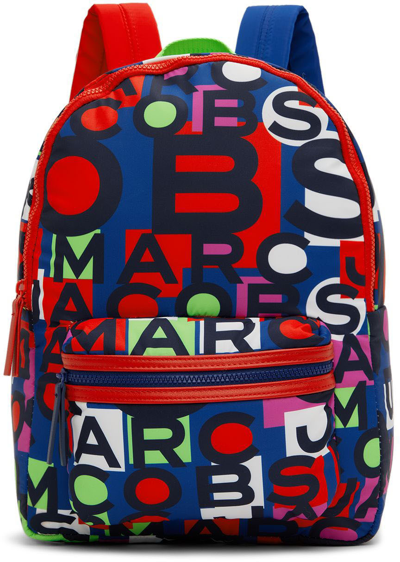 Marc Jacobs Kids Blue & Red Logo Backpack In X58 Rouge Bleu