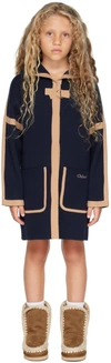 Chloé Kids Navy Hooded Coat In 859 Navy