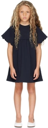CHLOÉ KIDS NAVY QUILTED DRESS