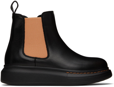 Alexander Mcqueen Kids Black & Orange Oversized Chelsea Boots In 1539 Black/corsage