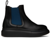 ALEXANDER MCQUEEN KIDS BLACK & NAVY OVERSIZED CHELSEA BOOTS