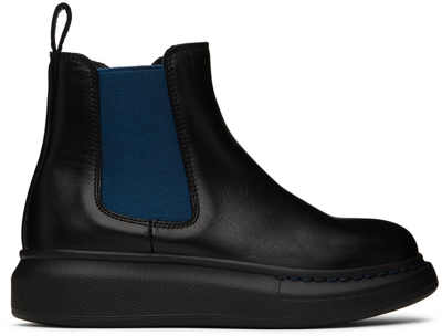 Alexander Mcqueen Kids Black & Navy Oversized Chelsea Boots In 1097 Black/petrol