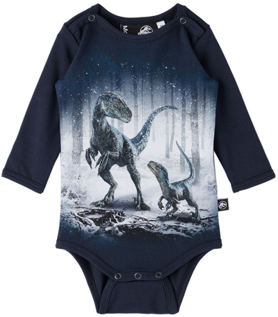 Molo Baby Navy Jurassic World Edition Foss Bodysuit In 7897 Baby Dino