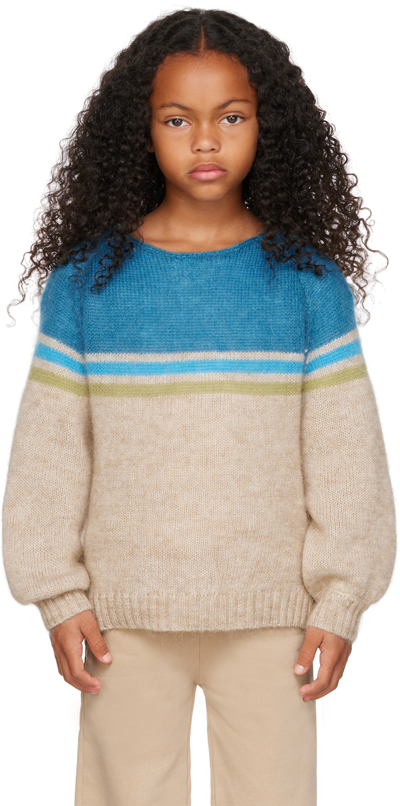 Longlivethequeen Kids Beige & Blue Striped Sweater In 631 Bright Blue