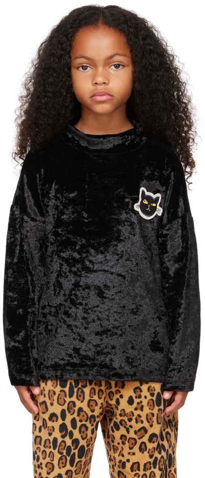 Mini Rodini Kids Black Cat Velour Sweater