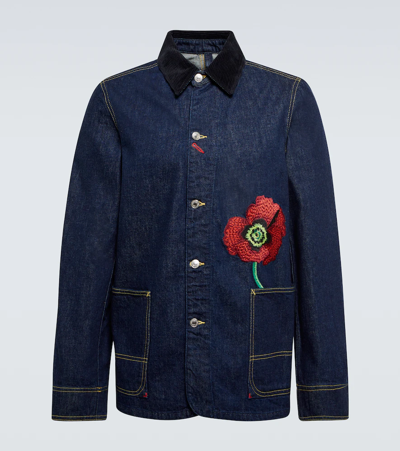 Kenzo Embroidered-flower Detail Denim Jacket In Ink