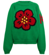 Kenzo Boke Flower Motif Embroidered Sweater In Grass Green