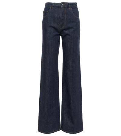 Loro Piana Cashmere-blend Denim High-rise Straight-leg Jeans In W0qf Dark Blue Wash