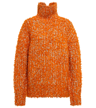 Acne Studios Oversized Wool-blend Bouclé Turtleneck Jumper In Orange