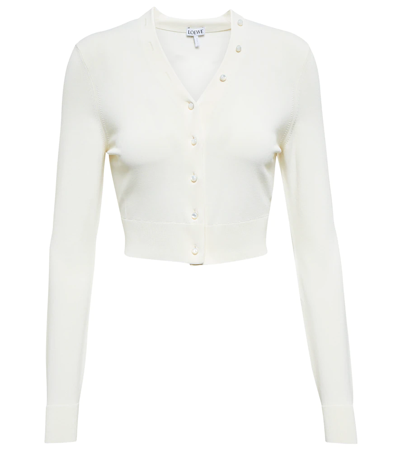Loewe Stretch Viscose Knit Cropped Cardigan In White