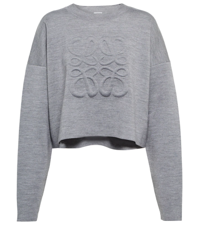 Loewe Anagram Cropped Wool-blend Sweater In Grey