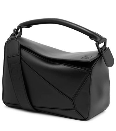 Loewe Puzzle Small Textured-leather Shoulder Bag In Black