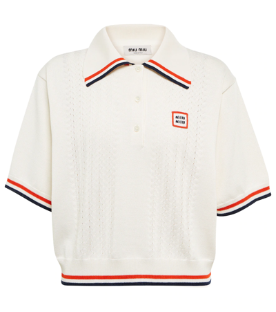 Miu Miu White Short Sleeve Polo Shirt With Embroidery