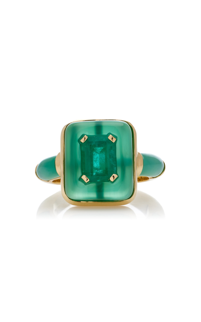 Sauer Alix 18k Yellow Gold Emerald; Agate Ring In Green