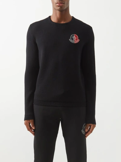 Moncler Logo-patch Wool-blend Sweater In Black