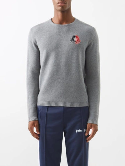 Moncler Logo-patch Wool-blend Sweater In Grey